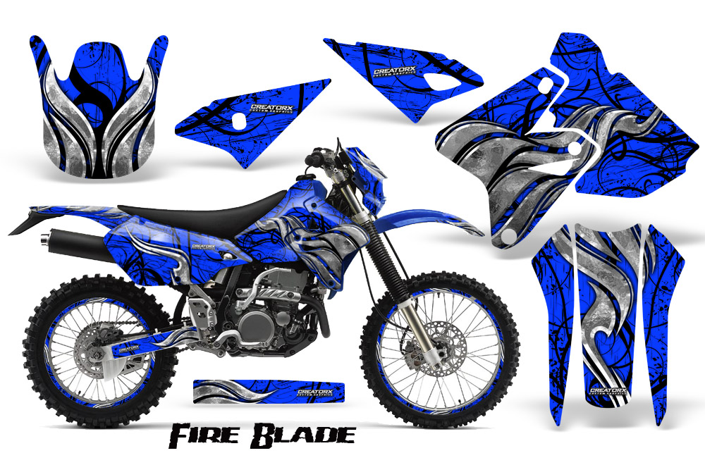 Suzuki DRZ400 Enduro Graphics Kit FireBlade Black Blue NP Rims